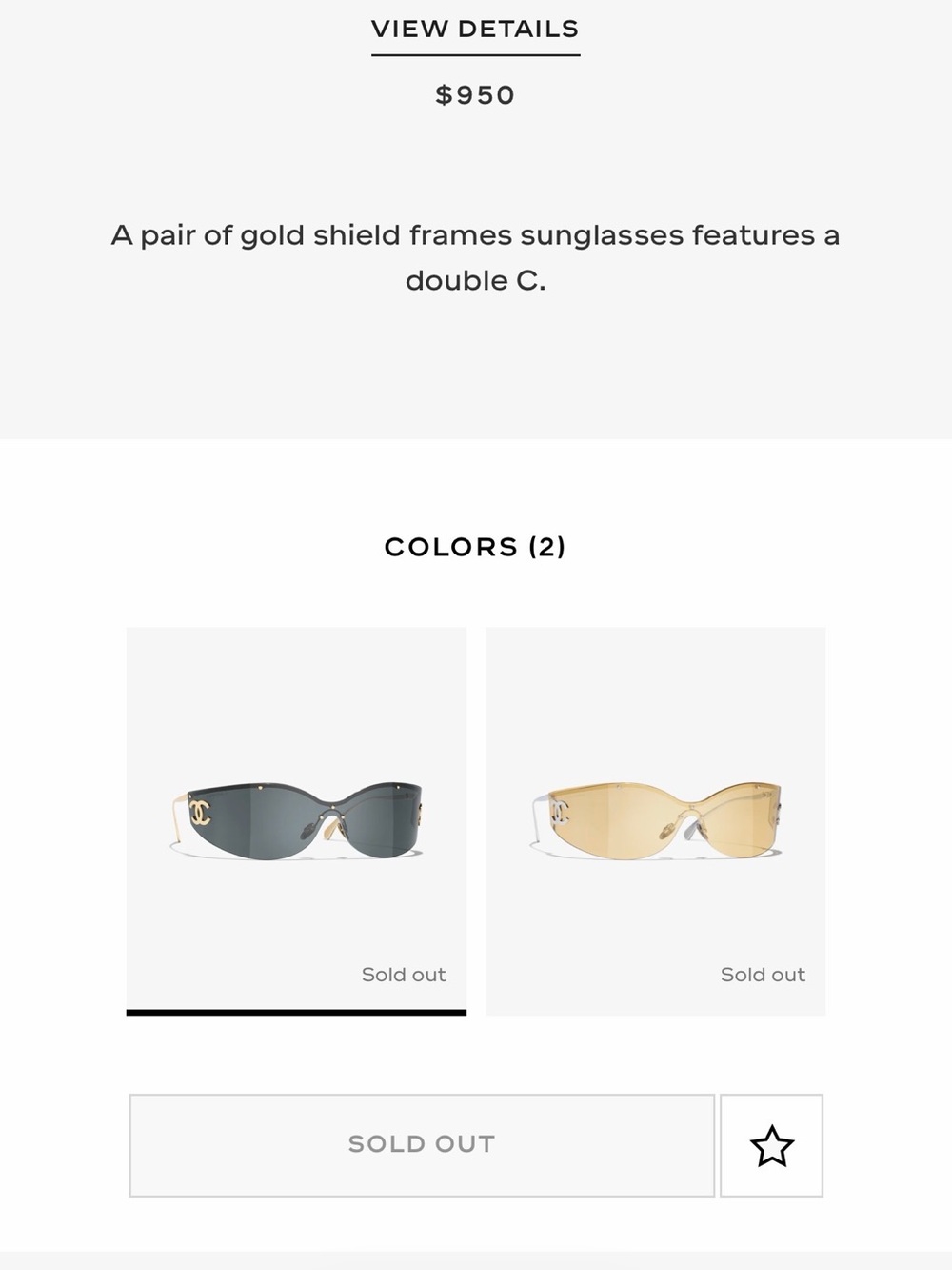 $950 Authentic CHANEL Gray Shield Sunglasses with Gold - Picture 3 of 12